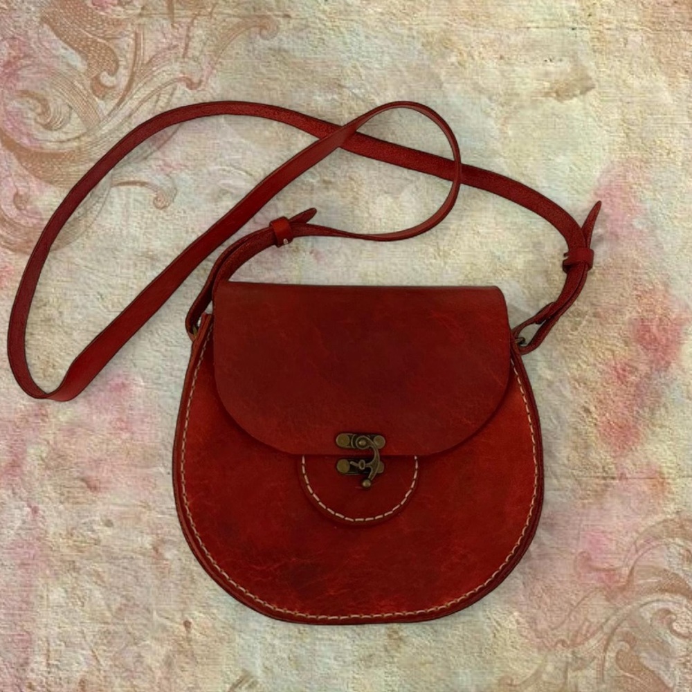 red genuine leather purse